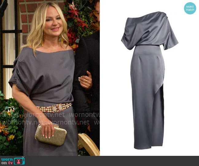 Elliatt Andrea Gown in Charcoal worn by Sharon Newman (Sharon Case) on The Young and the Restless