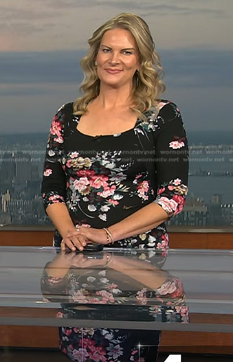 WornOnTV: Emily West’s black floral square neck dress on Today ...