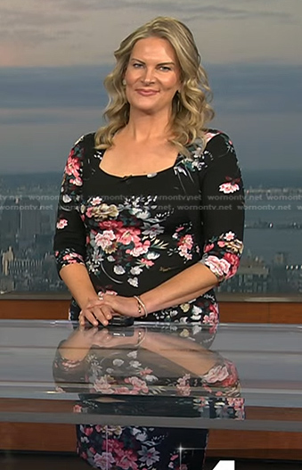 Emily West’s black floral square neck dress on Today