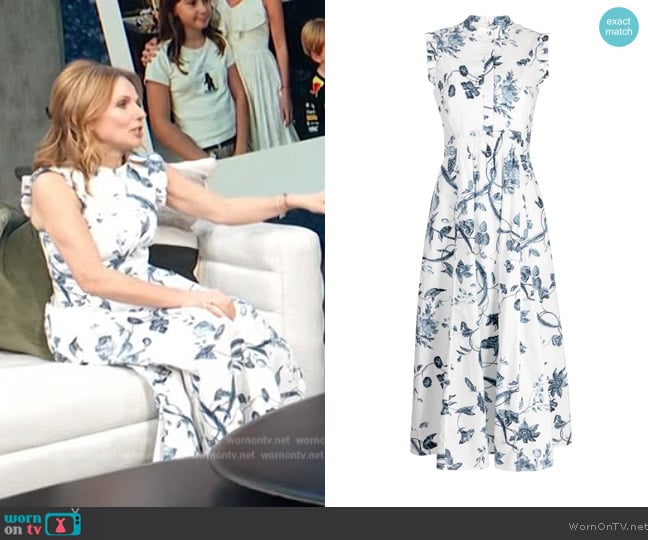 Erdem Floral-print sleeveless midi dress worn by Geri Halliwell on Access Hollywood