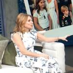 Geri Halliwell’s white floral print sleeveless dress on Access Hollywood