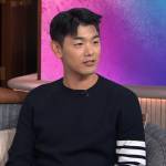 Eric Nam’s navy sleeve stripe sweater on The Kelly Clarkson Show