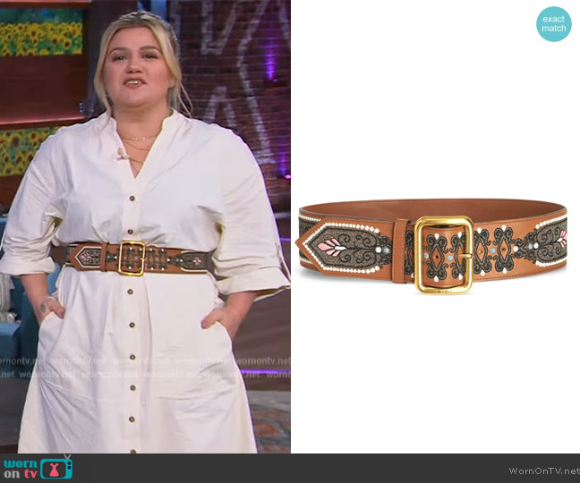 Etro Embroidered buckle-fastening belt worn by Kelly Clarkson on The Kelly Clarkson Show