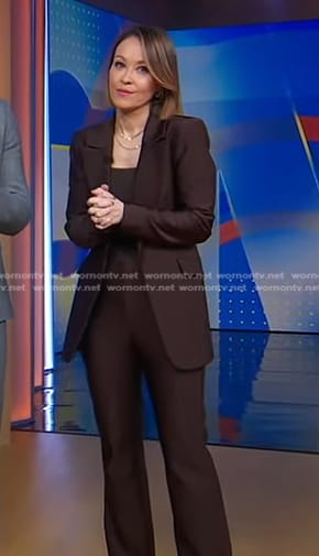 Eva's brown pant suit on Good Morning America