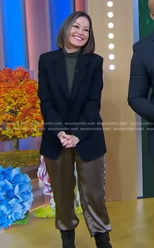 Eva's green satin pants on Good Morning America