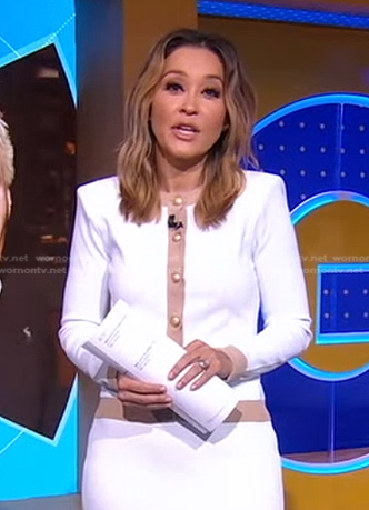 Eva’s white contrast trim cardigan on Good Morning America