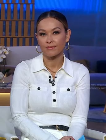 Eva’s white ribbed polo top on Good Morning America