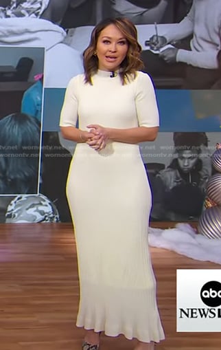 Eva’s white ribbed knit maxi dress on Good Morning America