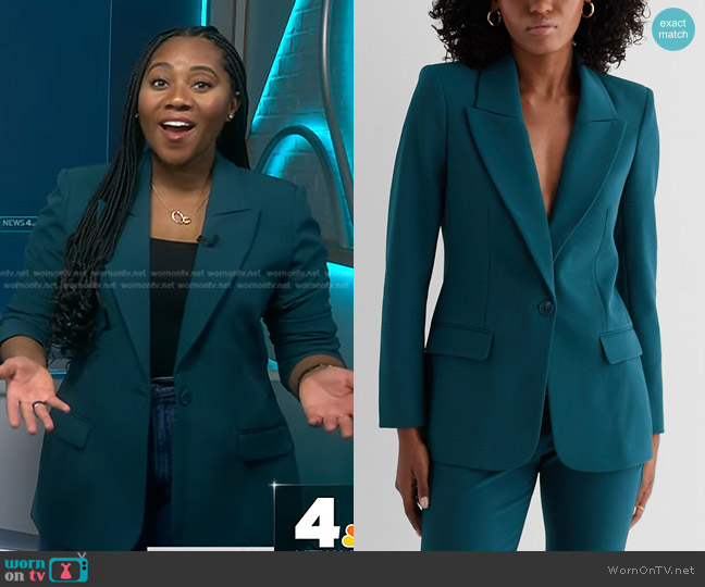 Express One Button Blazer in Deep Teal worn by Kay Angrum on NBC News Daily