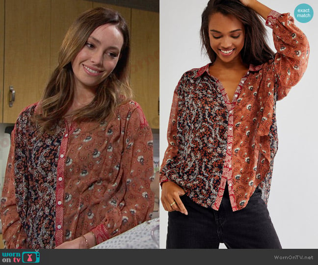 Free People Dani Buttondown worn by Gwen Rizczech (Emily O'Brien) on Days of our Lives