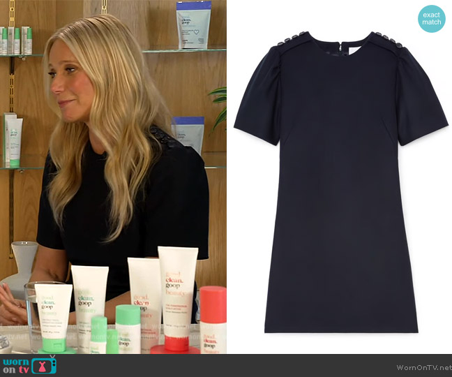 G. Label By Goop Otto Puff-Sleeve Minidress worn by Gwyneth Paltrow on The Drew Barrymore Show