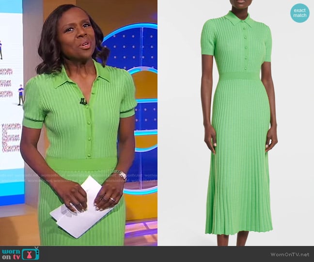 Gabriela Hearst Ribbed-Knit Cashmere-Blend Shirt Dress worn by Deborah Roberts on Good Morning America