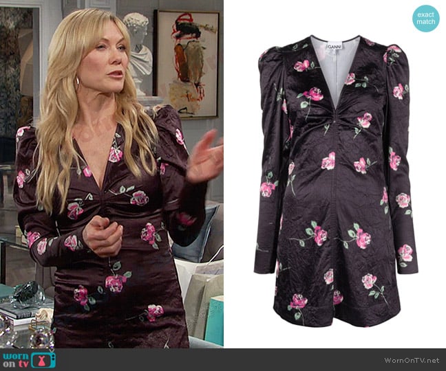 Ganni Floral-Print Minidress worn by Kristen DiMera (Stacy Haiduk) on Days of our Lives