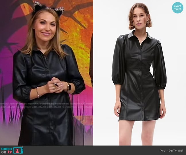 Gap Puff Sleeve Vegan Leather Mini Dress worn by Lori Bergamotto on Good Morning America