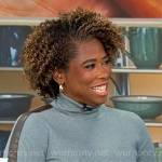 Gayle Bass’s blue leather stripe turtleneck on CBS Mornings