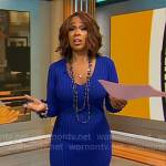 Gayle King’s blue ribbed v-neck dress on CBS Mornings