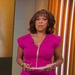 Gayle King's pink v-neck corset sheath dress on CBS Mornings