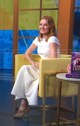 Geri Halliwell’s white textured midi dress on Good Morning America