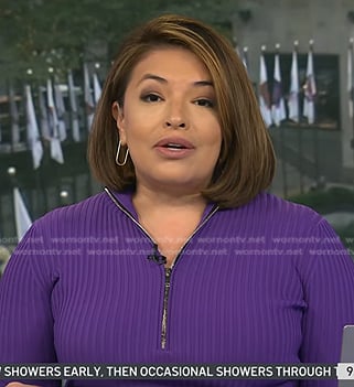 Gilma Avalos's purple ribbed half-zip sweater on Today