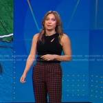 Ginger’s black cutout top and plaid pants on Good Morning America