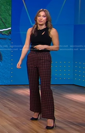 WornOnTV: Ginger's black cutout top and plaid pants on Good Morning America, Ginger Zee