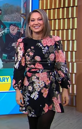 Ginger’s black floral print mini dress on Good Morning America