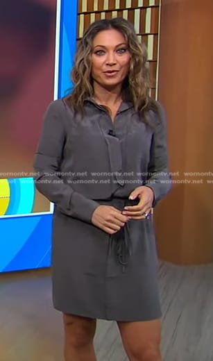 Ginger’s gray drawstring mini shirtdress on Good Morning America