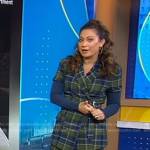 Ginger’s green plaid mixed media blazer and pants on Good Morning America