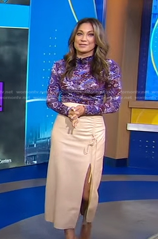 Ginger's paisley print top and ruched skirt on Good Morning America