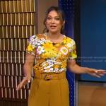 Ginger’s yellow floral tee and belted pants on Good Morning America