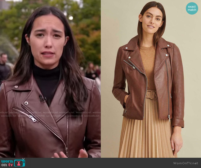 Goldens Leather Leather Biker Jacket worn by Emilie Ikdeda on NBC News Daily