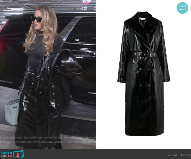 Good American Faux leather trench coat worn by Khloe Kardashian (Khloe Kardashian) on The Kardashians