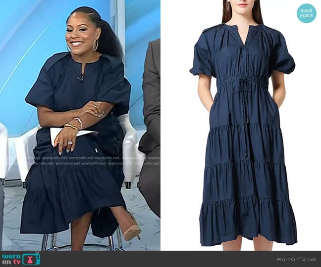 WornOnTV: Sheinelle’s navy puff sleeve midi dress on Today | Sheinelle ...