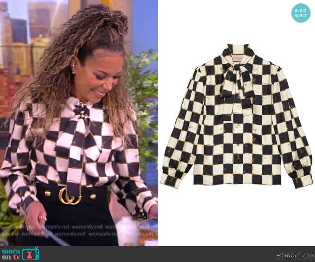 Gucci Checkerboard silk shirt worn by Sunny Hostin on The View