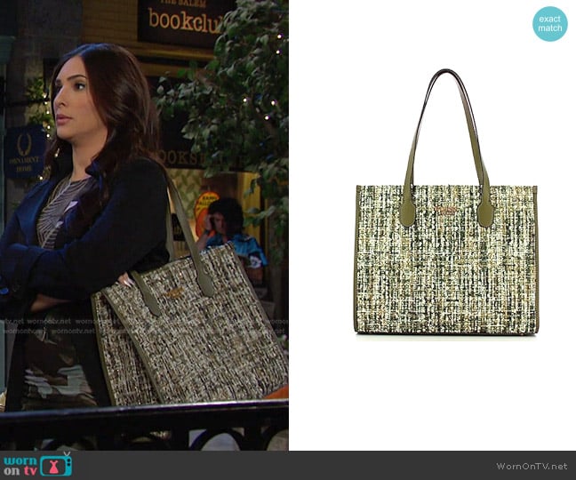 Guess Silvana Bag Tweed in Olive worn by Gabi Hernandez (Camila Banus) on Days of our Lives