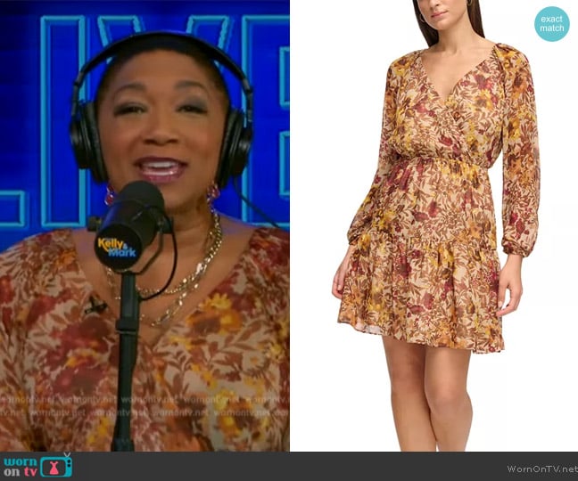 Guess V-Neck Chiffon Long-Sleeve Dress worn by Deja Vu on Live with Kelly and Mark