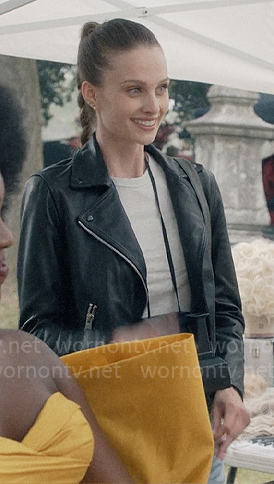 Heather's leather moto jacket on American Horror Stories