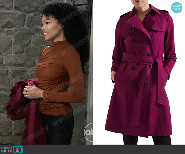 Hobbs Saskia Coat in Warm Plum worn by Portia Robinson (Brook Kerr) on General Hospital