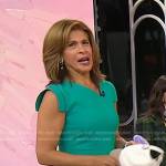 Hoda’s green asymmetric neck sheath dress on Today