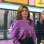 Hoda’s purple satin blouse and black pants on Today