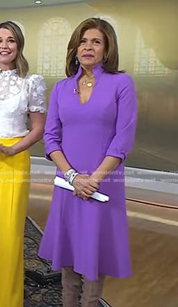 Hoda's purple v-neck midi dress on Today