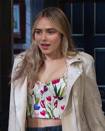 Holly’s white floral print cropped top on Days of our Lives