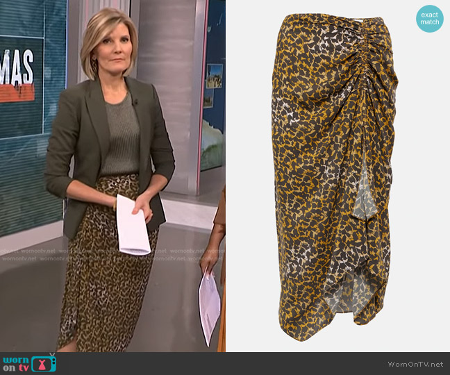 Isabel Marant Etoile Azaria Printed Midi Skirt worn by Kate Snow on NBC News Daily