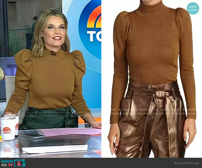 WornOnTV: Savannah’s metallic puff sleeve sweater and green skirt on ...