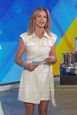 Natalie's white utility tie waist dress on The Talk