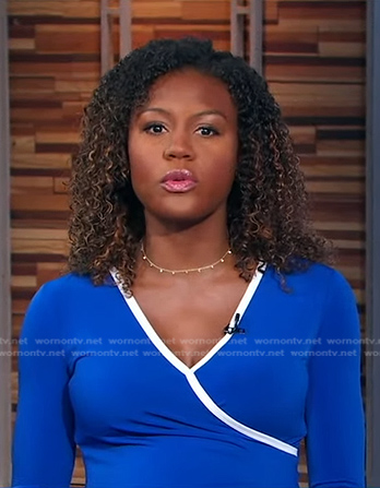 Janai's blue dress with white piping on Good Morning America