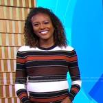 Janai’s white and brown striped dress on Good Morning America