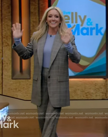 Jane Krakowski's gray check print suit on Live with Kelly and Mark