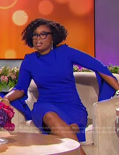 Jennifer’s’s blue split sleeve mini dress on The Jennifer Hudson Show