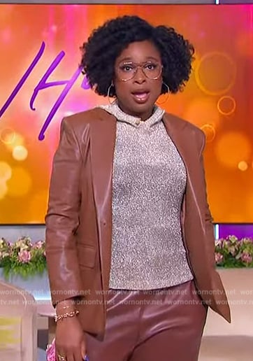 Jennifer’s metallic hoodie top and leather jacket on The Jennifer Hudson Show